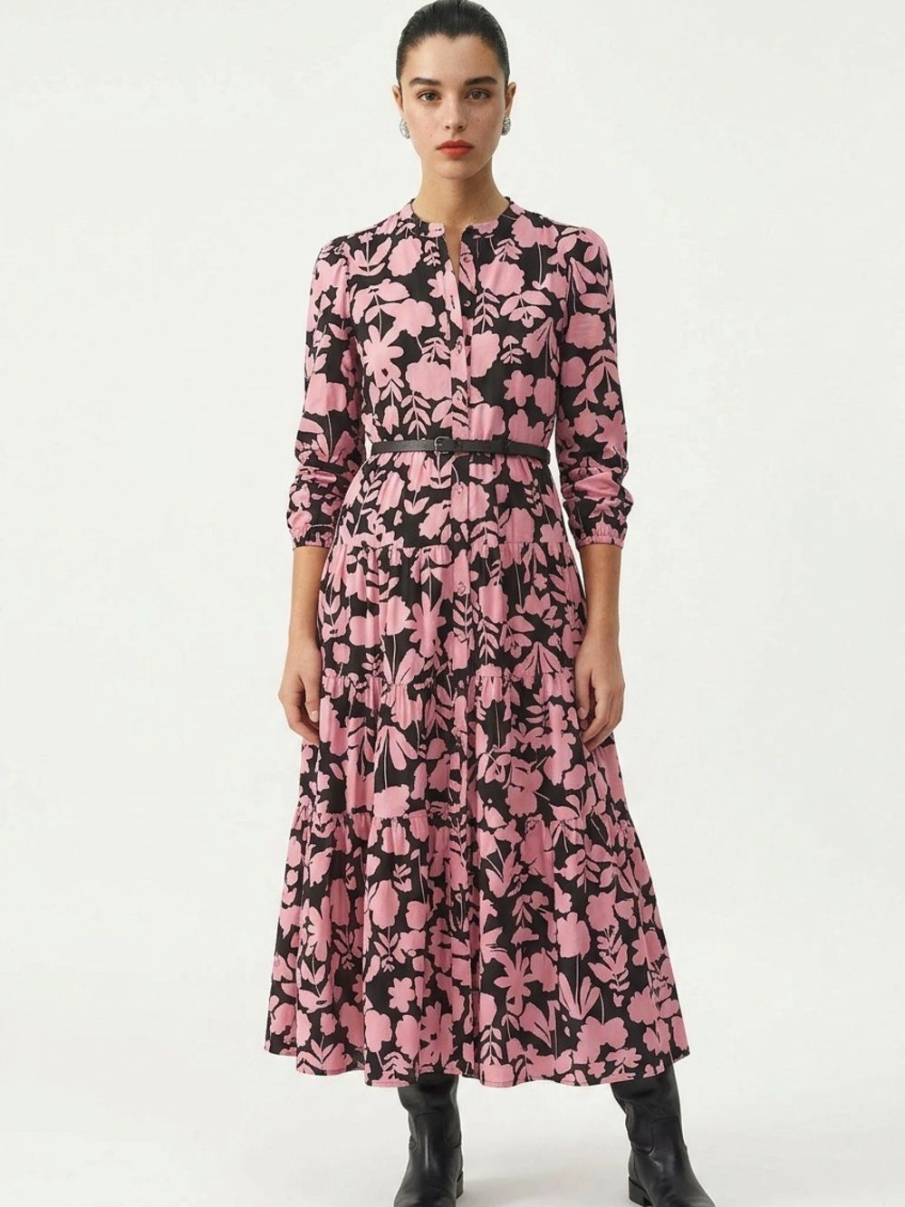 BODEN | Multi-Tiered Black & Pink Floral Maxi Dress Women’s Size 10